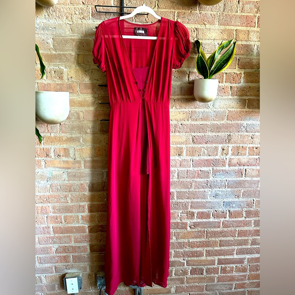 Reformation two-piece mini dress with long sheer cover up